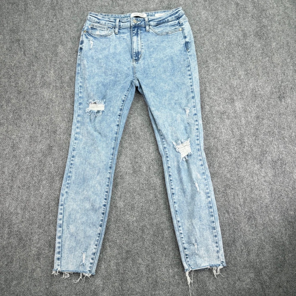 Judy Blue Jeans Womens 9 29x26 Skinny Fit Distressed Raw Hem Stretch‎ Acid Wash